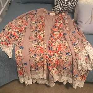 Tan and Floral Kimono