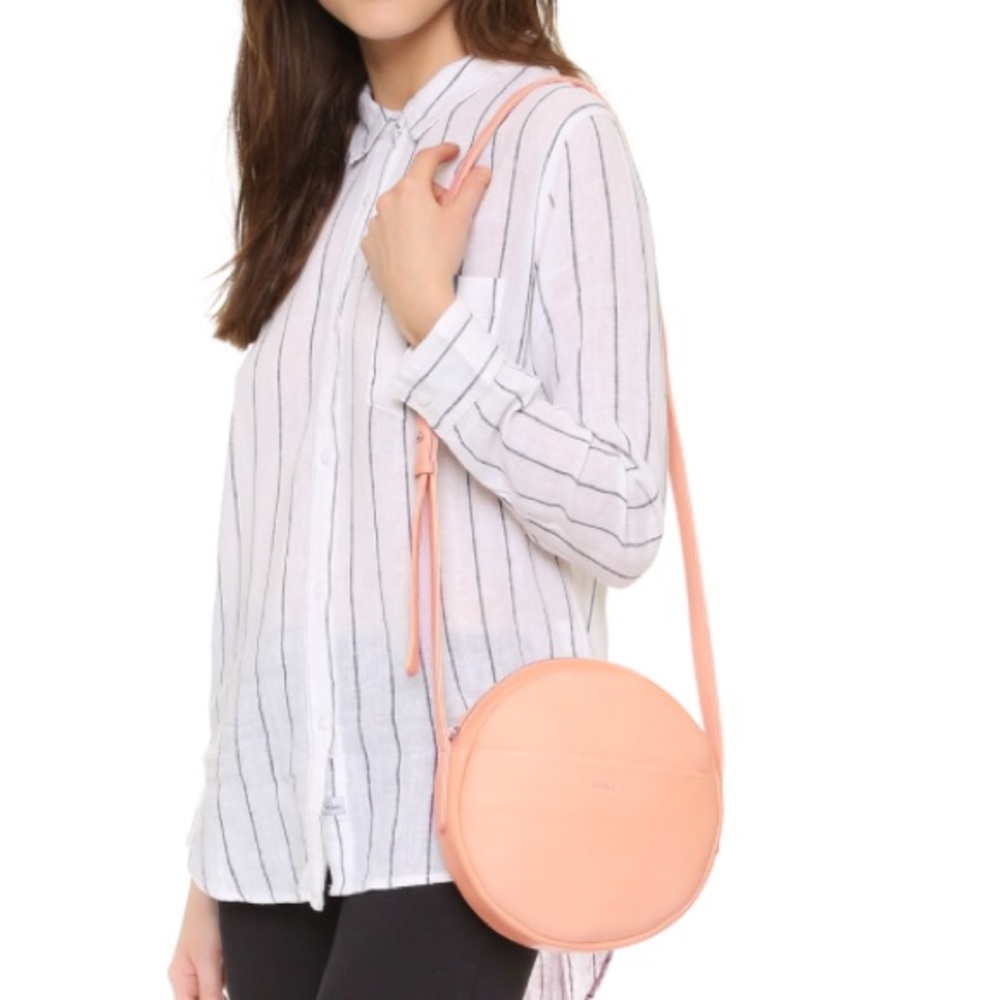 baggu peach round leather crossbody bag