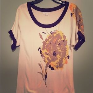 Cotton floral tunic with brown trim