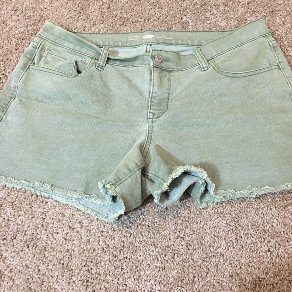 Army Green Frayed Jean Shorts