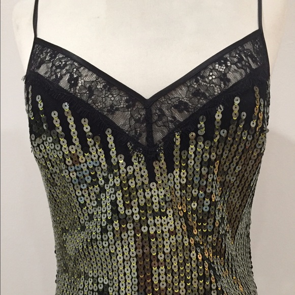 ONLY $50🙀🙀 bebe EMBL SEQUINS SLIP DRESS W/ LACE - Picture 3 of 5