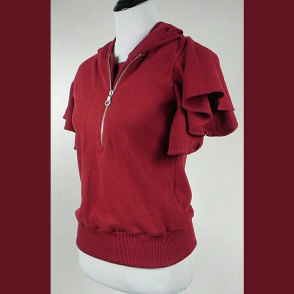 L.A.M.B. Hooded Flutter Sleeve Top Terry Cotton - Picture 2 of 8