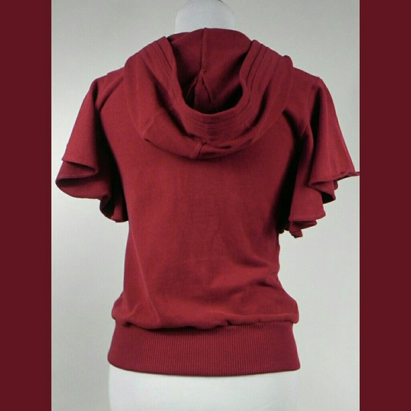 L.A.M.B. Hooded Flutter Sleeve Top Terry Cotton - Picture 3 of 8