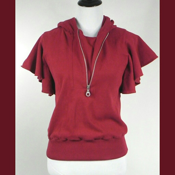 L.A.M.B. Hooded Flutter Sleeve Top Terry Cotton - Picture 4 of 8