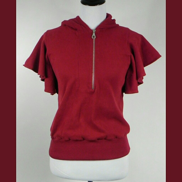 L.A.M.B. Hooded Flutter Sleeve Top Terry Cotton - Picture 5 of 8