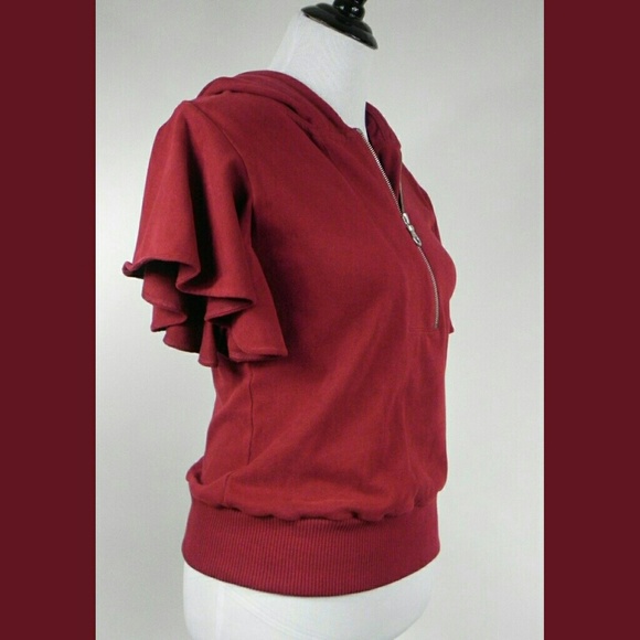 L.A.M.B. Hooded Flutter Sleeve Top Terry Cotton - Picture 6 of 8