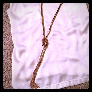 Long gold link knot necklace