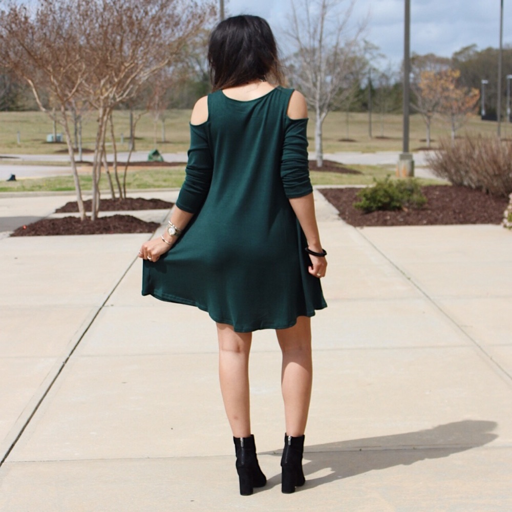 SOLD OUT! Forest Cold Shoulder Dress - Picture 3 of 3