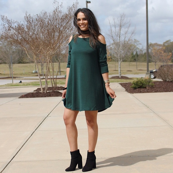 SOLD OUT! Forest Cold Shoulder Dress - Picture 2 of 3