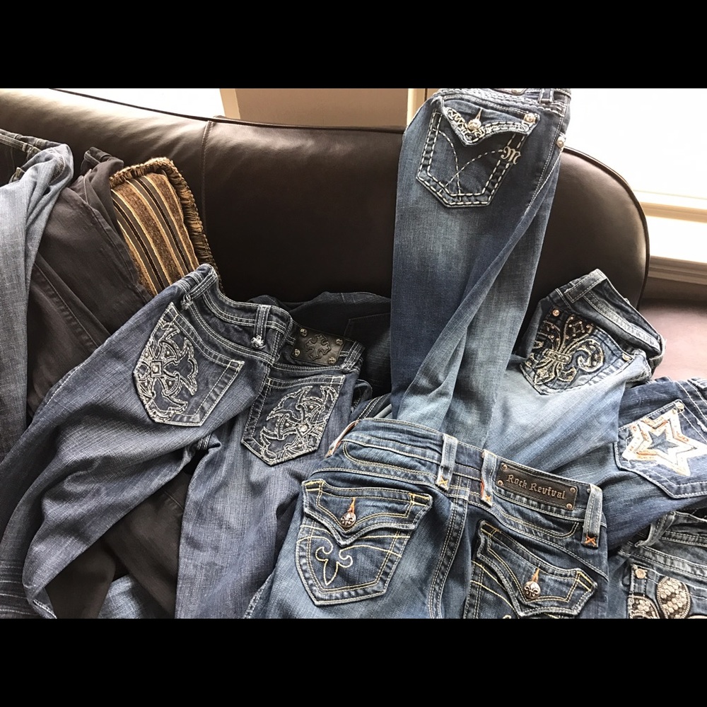 Assortment of designer jeans