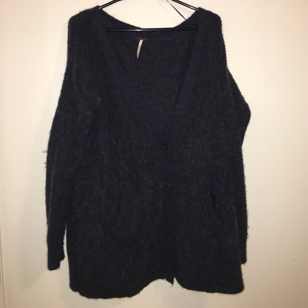 Free People oversized shaggy blue grey cardigan
