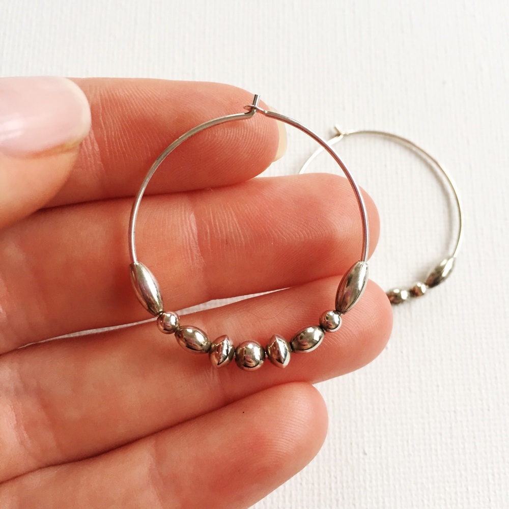 Sterling Silver Hoop Earrings w Sterling Beads