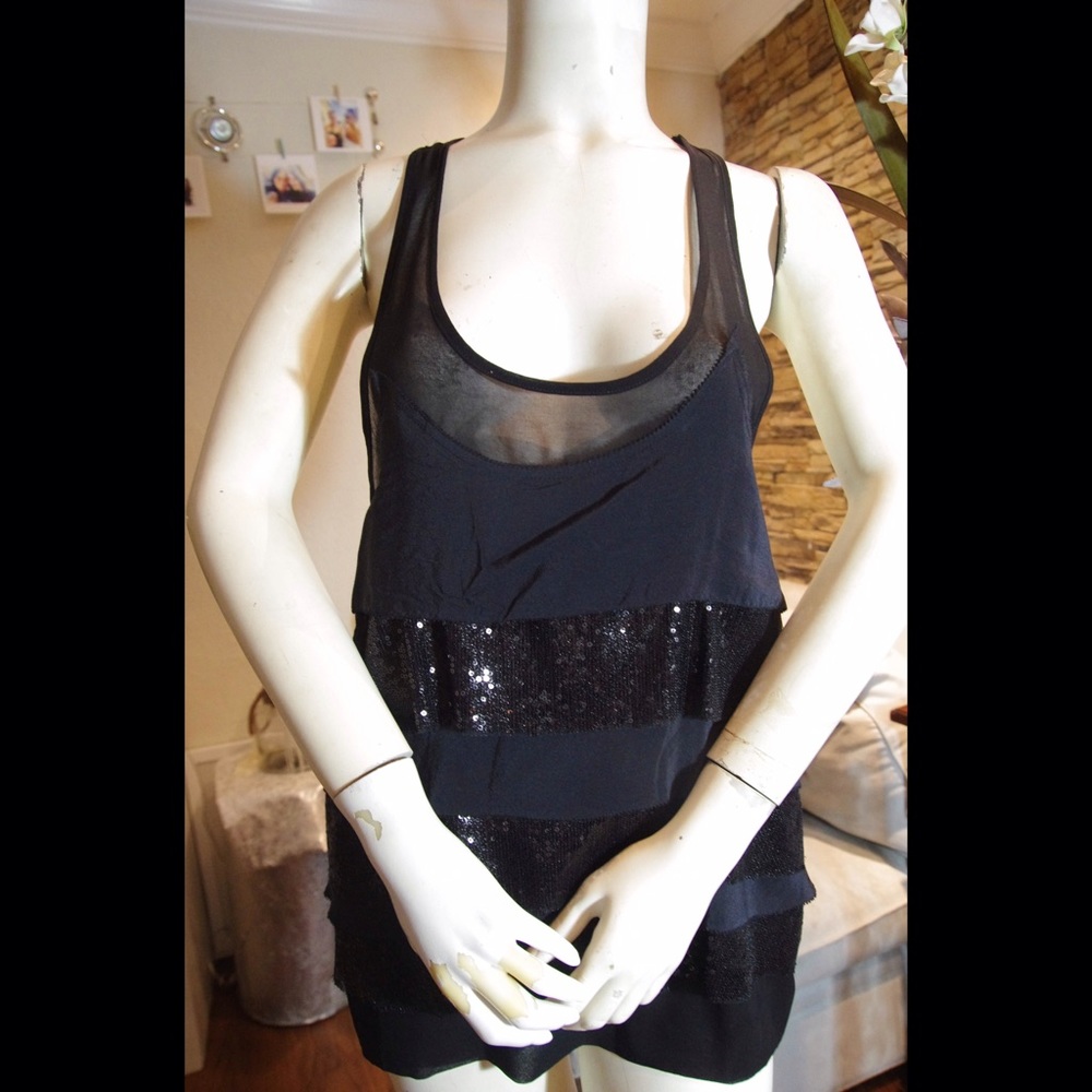 Patterson Kincaid Sheer Top with Black Sequins