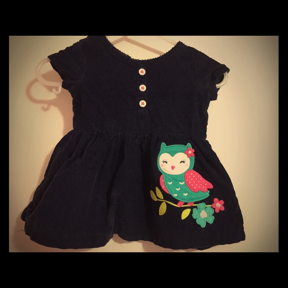 Owl courderoy newborn dress