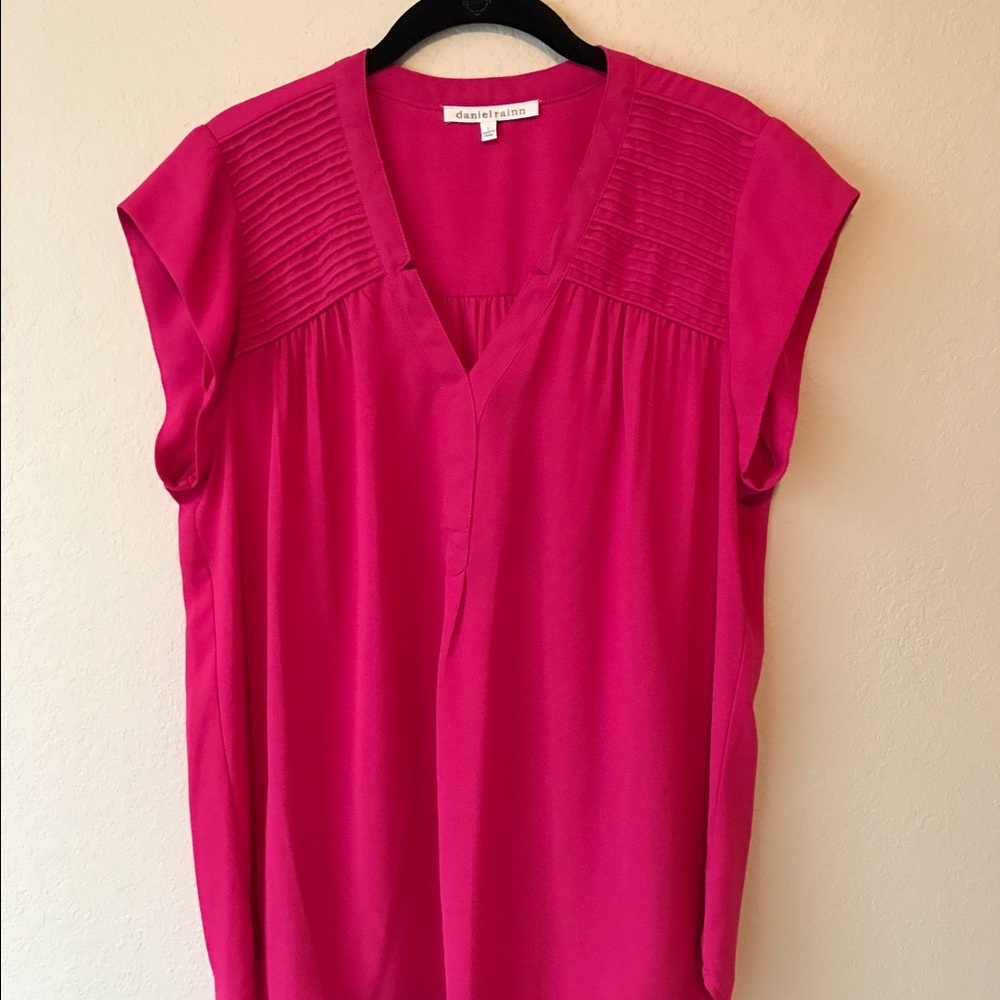 Hot Pink Pleated Shoulder Blouse