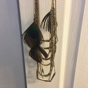 Express layered peacock feather necklace