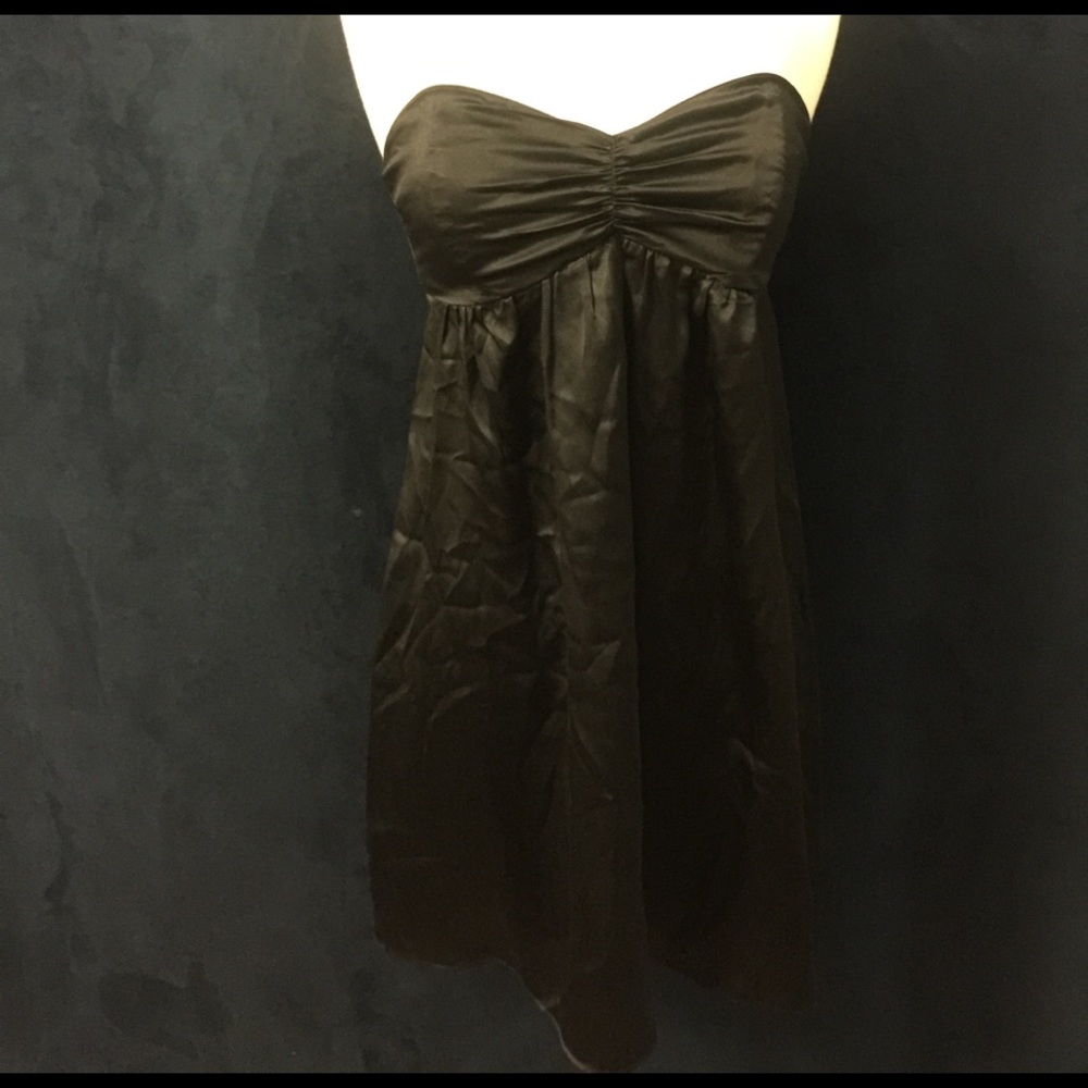 Strapless black silk dress