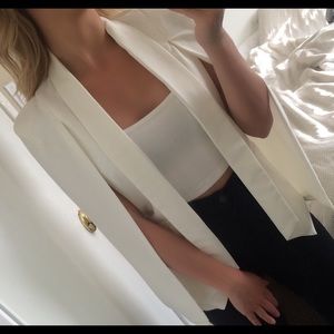 White Open Front Slits Arms Blazer Cape Jacket
