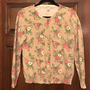 LL Bean Cardigan Sweater Women's L Floral