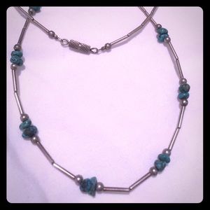 Turquoise and silver beaded necklace