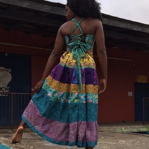 Corseted ethnic patchwork festival summer dress