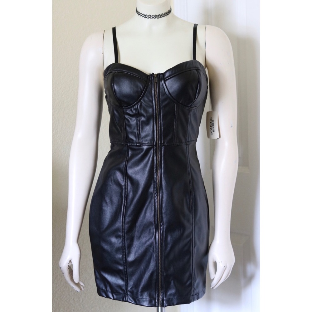 Faux Leather Zipper Bustier Dress