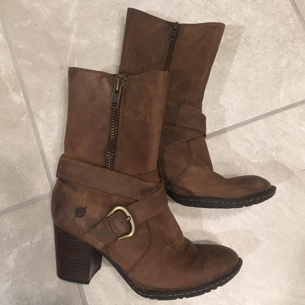 Born distressed brown leather mid height boots