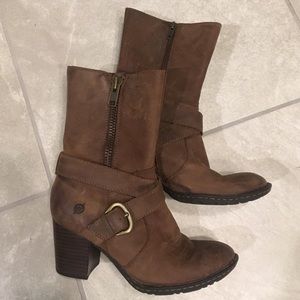 Born distressed brown leather mid height boots
