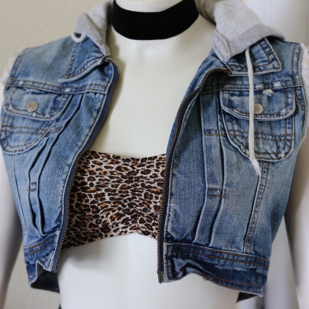 Wet Seal Hooded Cropped Denim Vest.