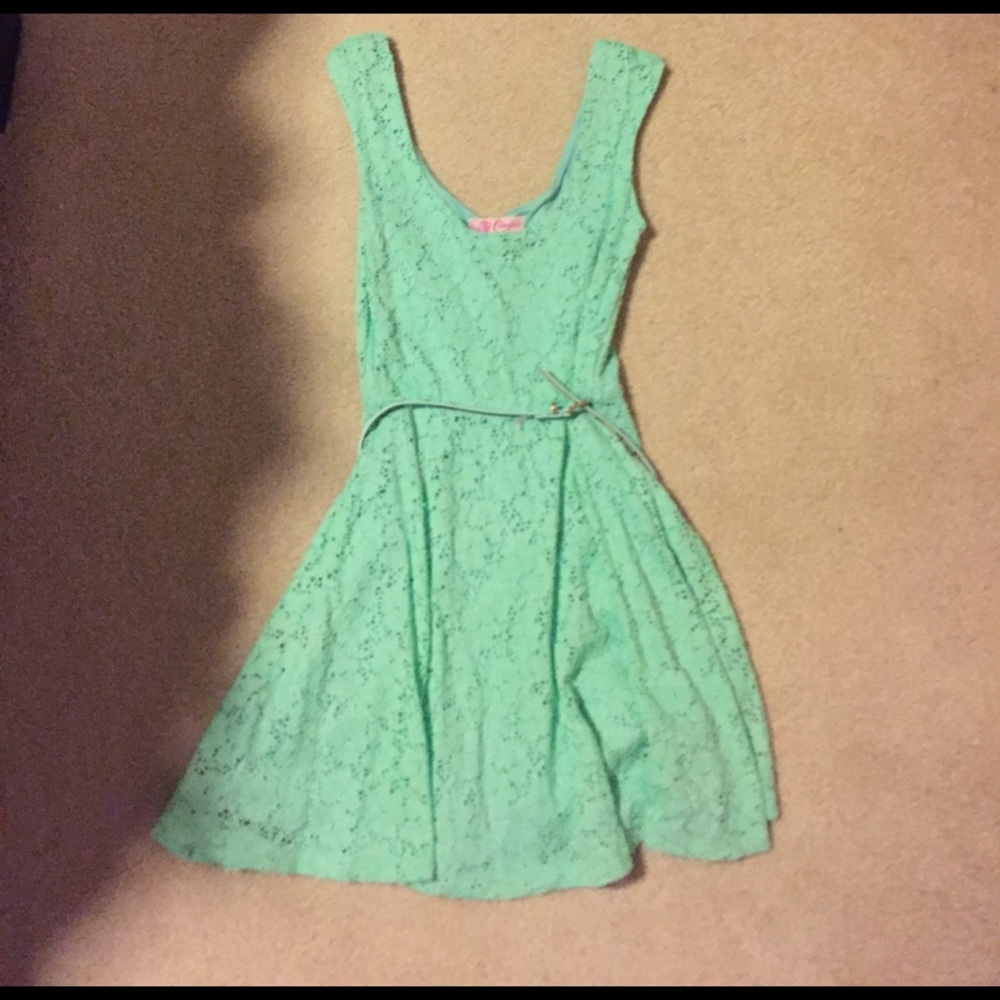 Mint green lace mini dress