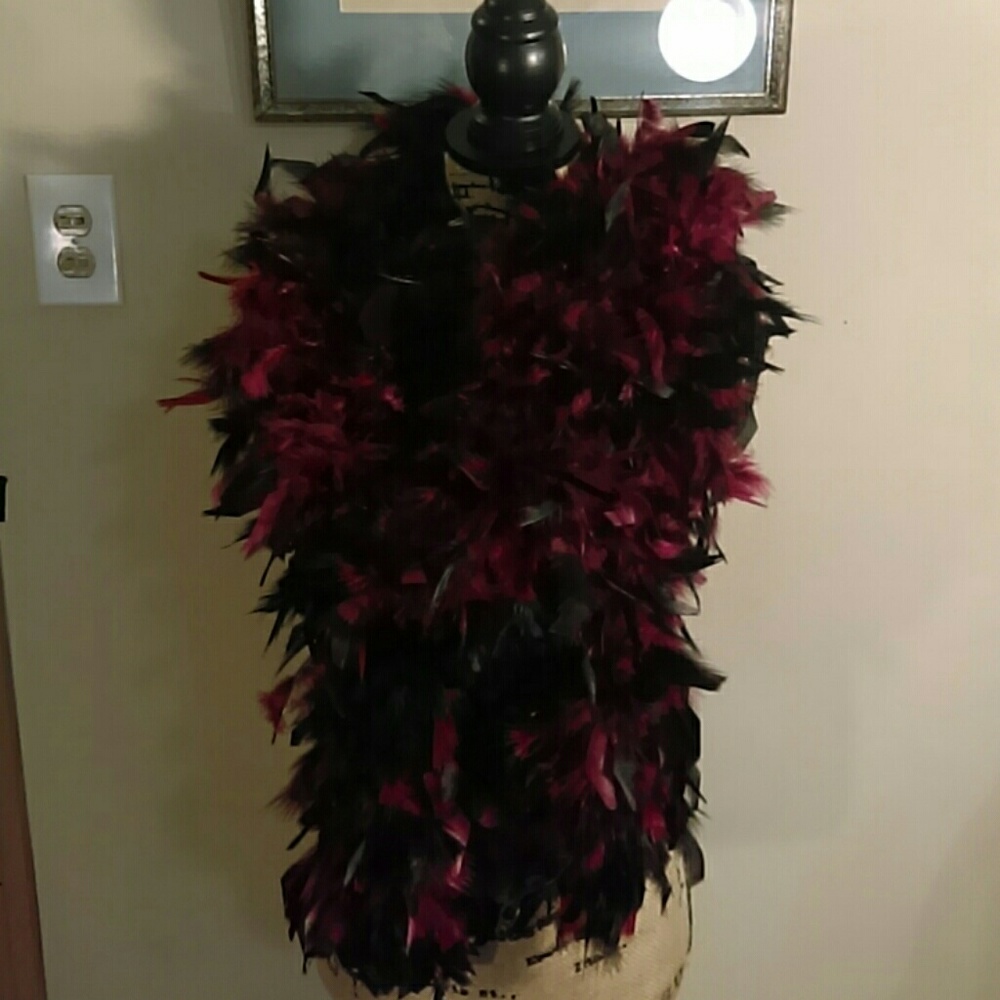 Burgundy black feather boa