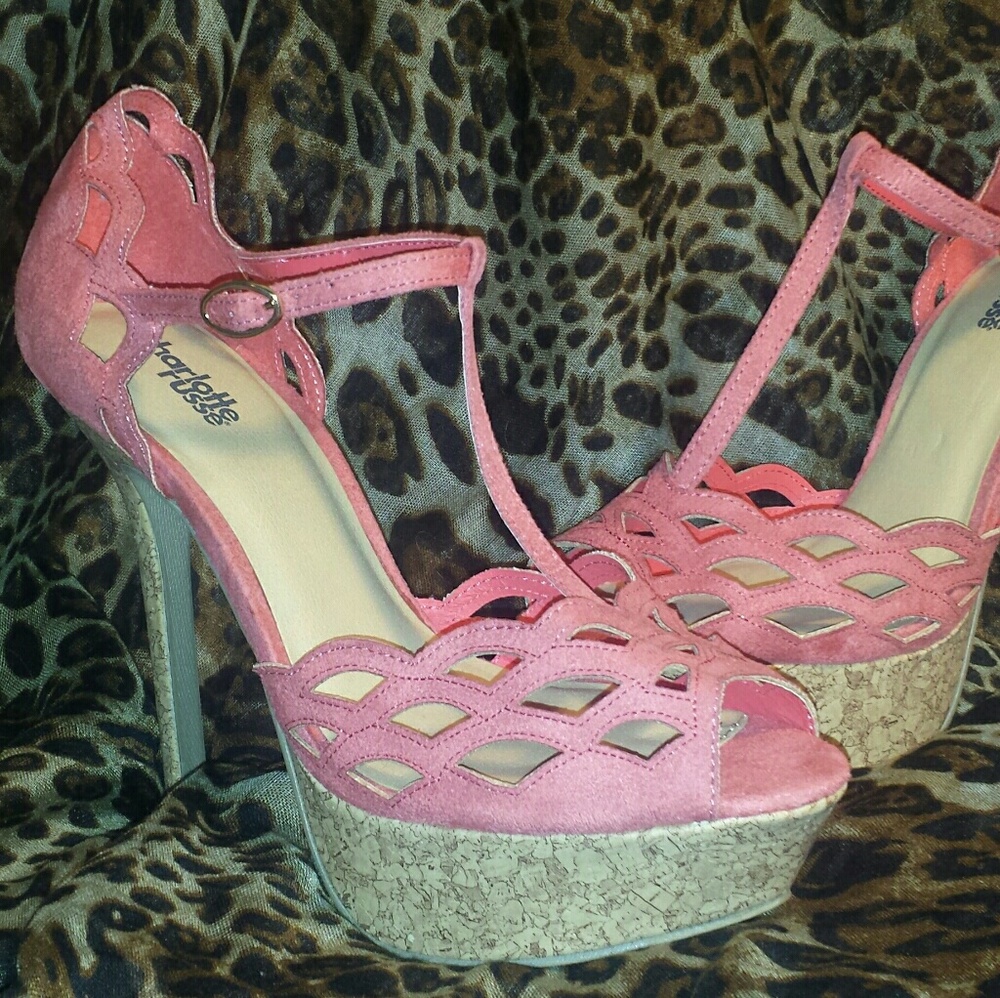 Coral peephole heels