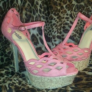 Coral peephole heels