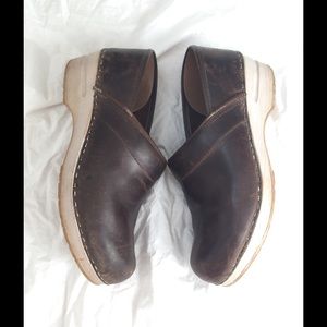 Blonde and brown Dansko clogs