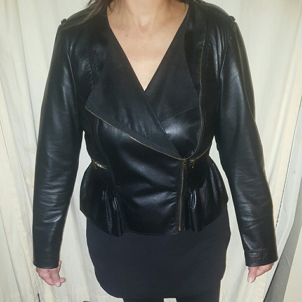 Rachel Roy Moto Peplum leather jacket