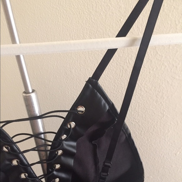 "Laced Up" Black PU Leather Mini Dress - Picture 6 of 8