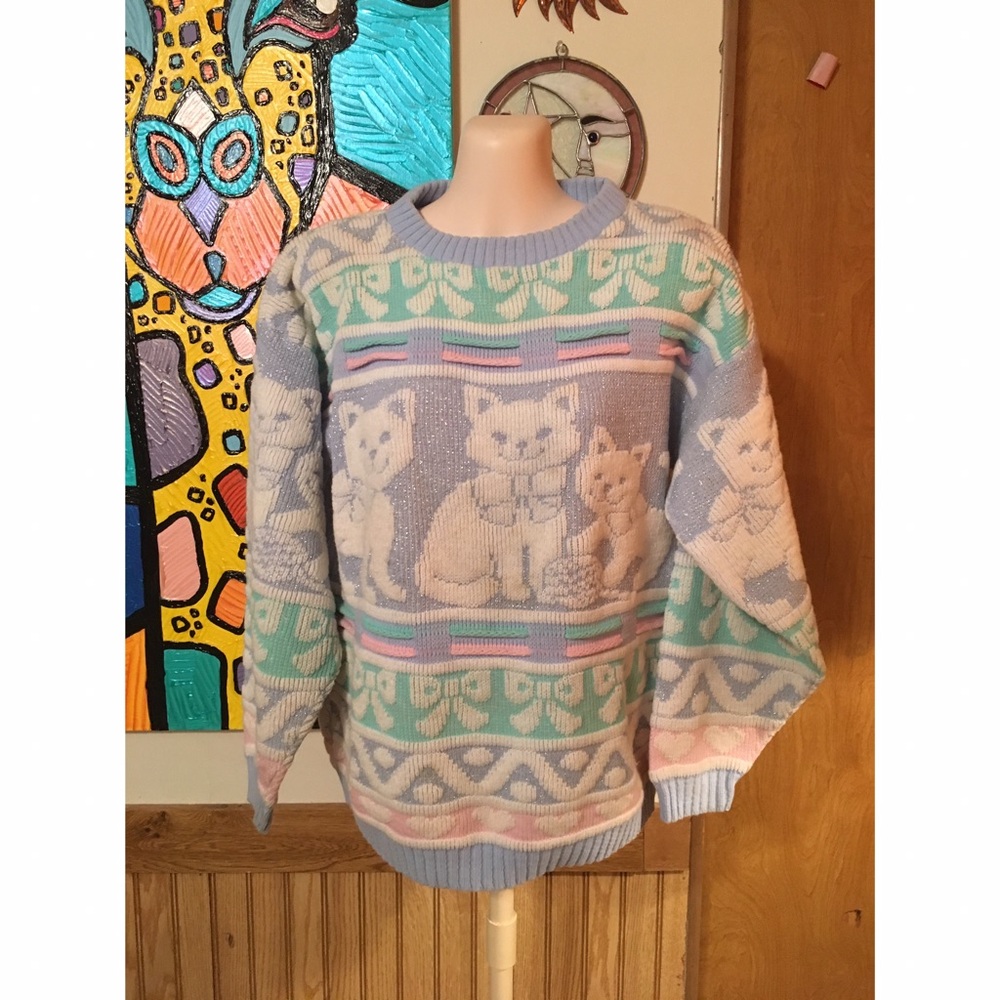 Vintage pastel cat sweater