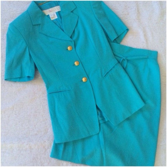 Escada Dresses & Skirts - Escada Turquoise Blue Short Sleeve Blazer & Skirt