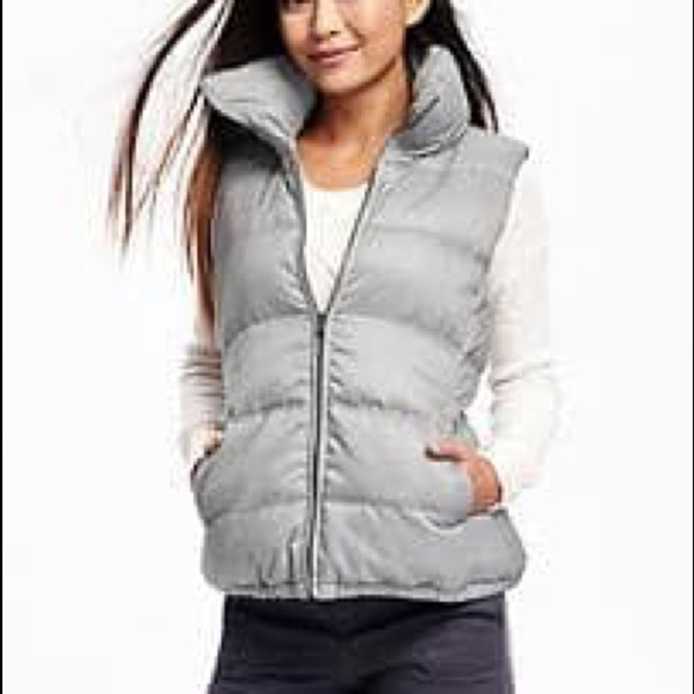 puffer vest herringbone gray
