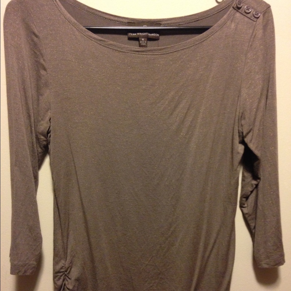 Buttons on left shoulder. Scrunch on bottoms