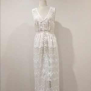 bebe SHEER EYELET LACE MAXI DRESS