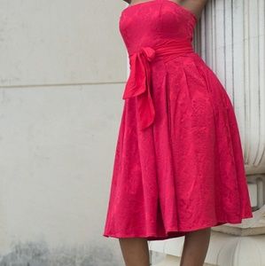 Red Jacquard Strapless Dress