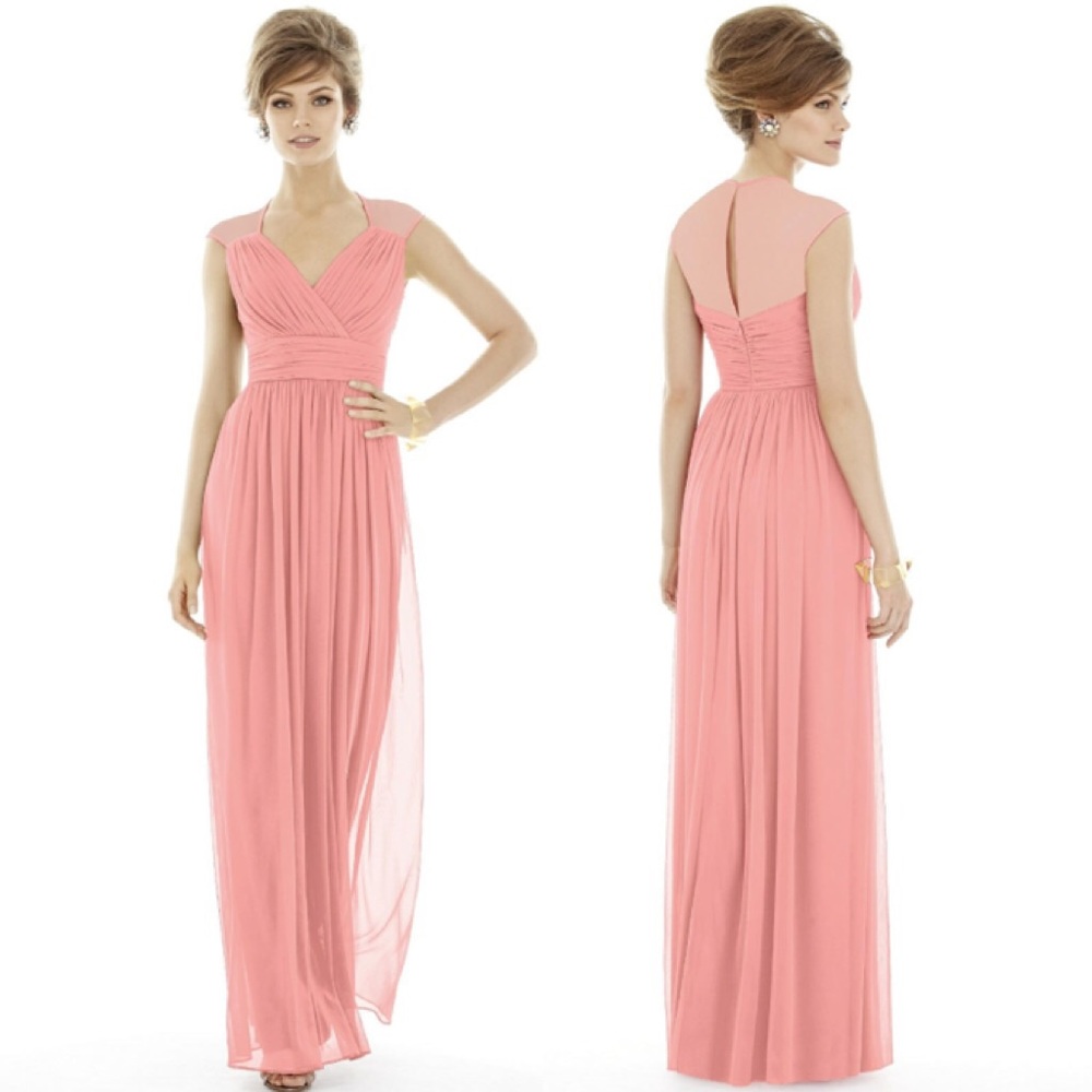 Alfred Sung style D693 bridesmaid dress in apricot