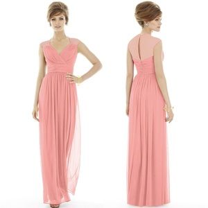 Alfred Sung style D693 bridesmaid dress in apricot