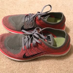 Grey and Pink Nike Free 4.0 Flynit Shoes