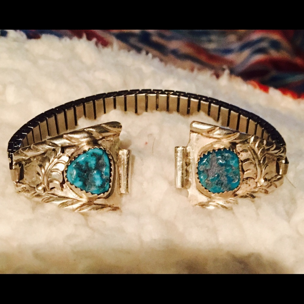 Old Pawn Silver & Turquoise Watch Tips
