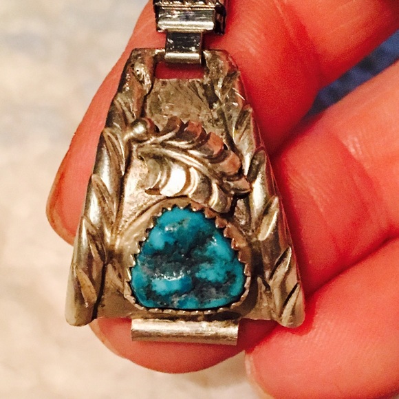 Old Pawn Silver & Turquoise Watch Tips - Picture 2 of 3