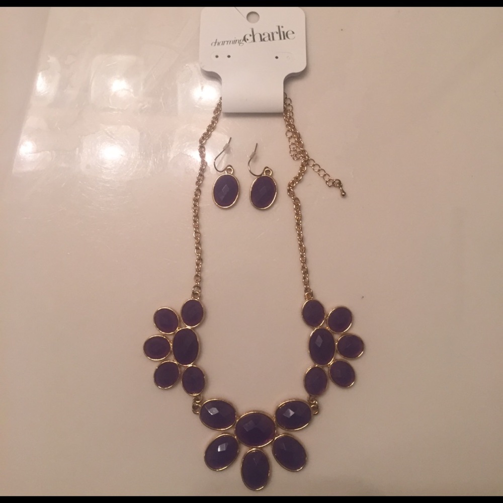 Purple necklace and earring set