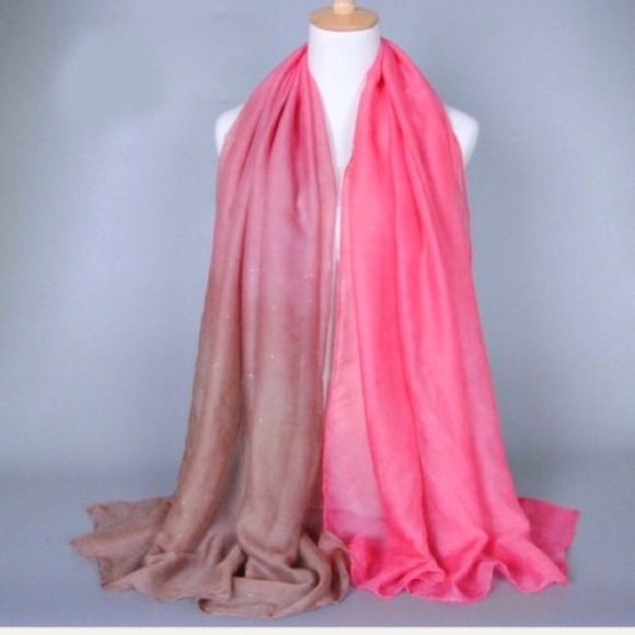 1 hour sale Stunning Watermelon & Tan Chiffon Wrap - Picture 4 of 4