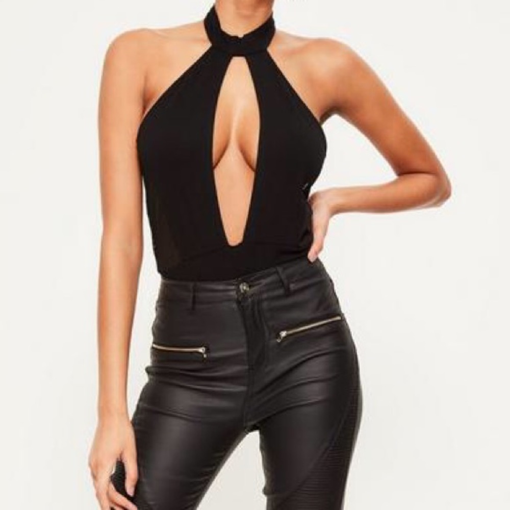 Missguided Black Open Front Mesh Bodysuit Size Sm
